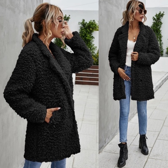 Black Vegan Fur Coat - Picture 6 of 6